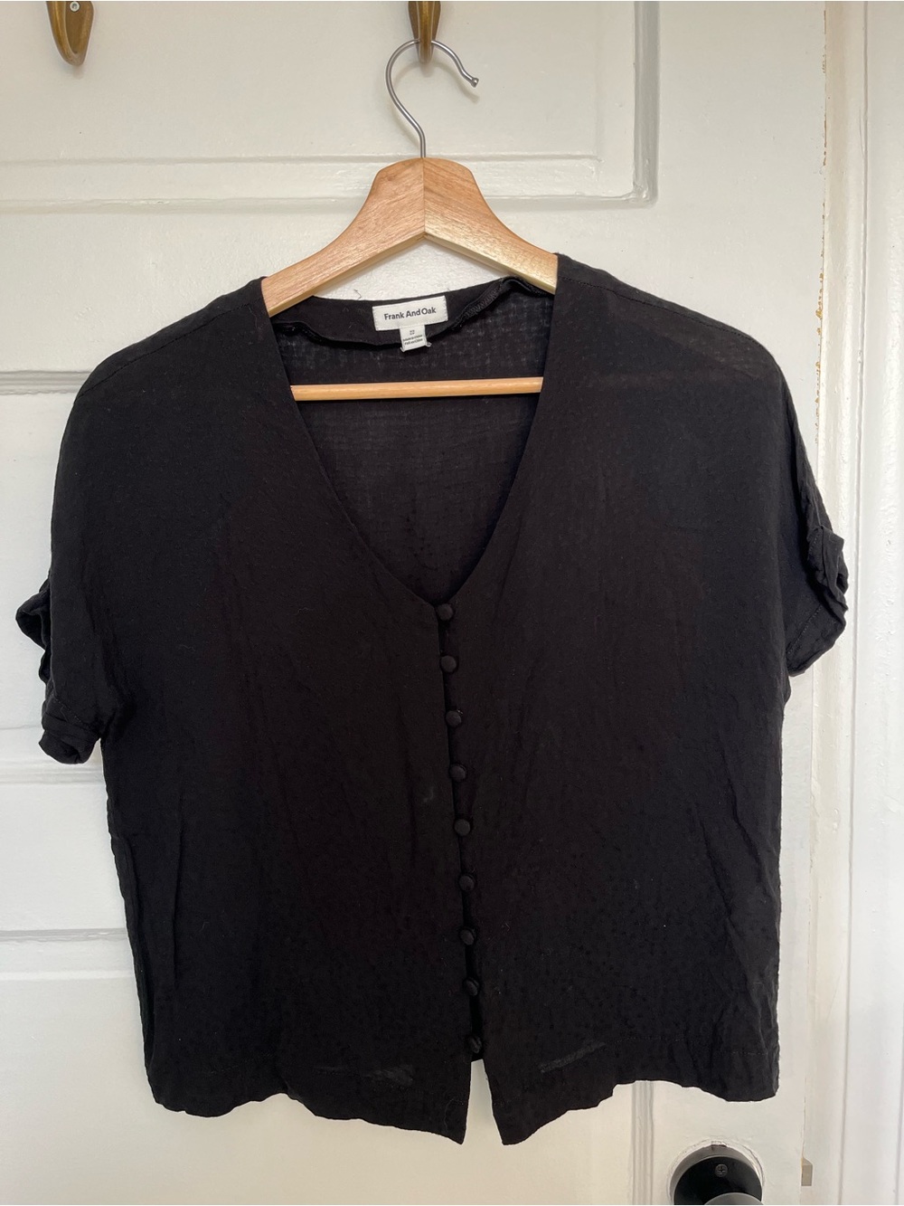 Frank And Oak Black Textured Button-Up Top – XS